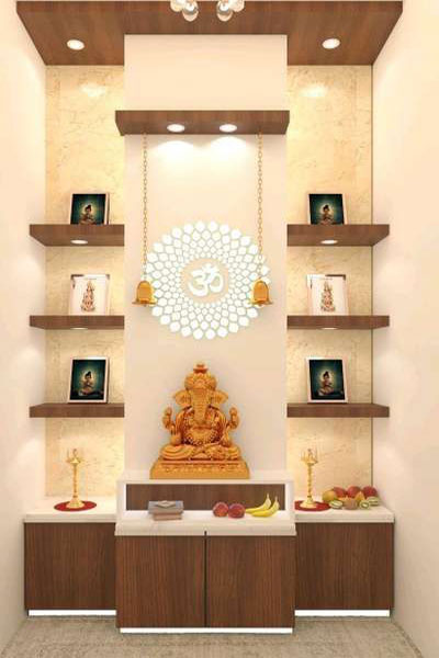 Modern wooden puja room interior design